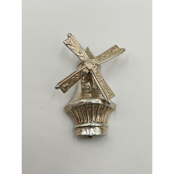 Sterling Silver Windmill Pin Brooch Signed By LANG Articulated Rotating Movable - Picture 7 of 9